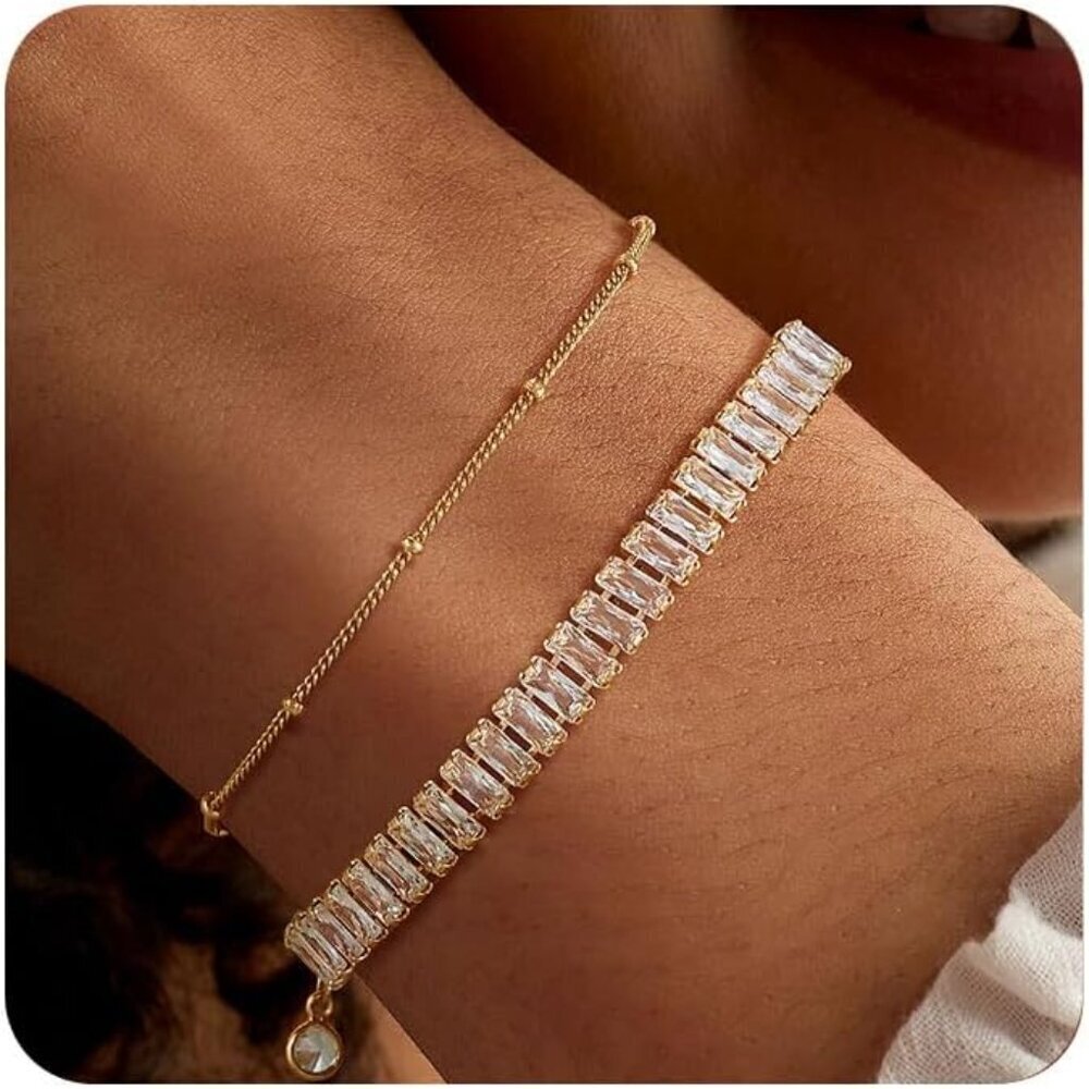 Gold Layered Bracelets Set Women 14k Gold Filled Minimalist Stackable